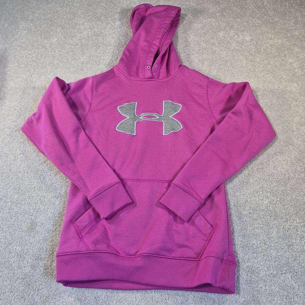 Under Armour Womens Xsmall Pink Pullover Hoodie W/Glittery Silver Logo On Chest